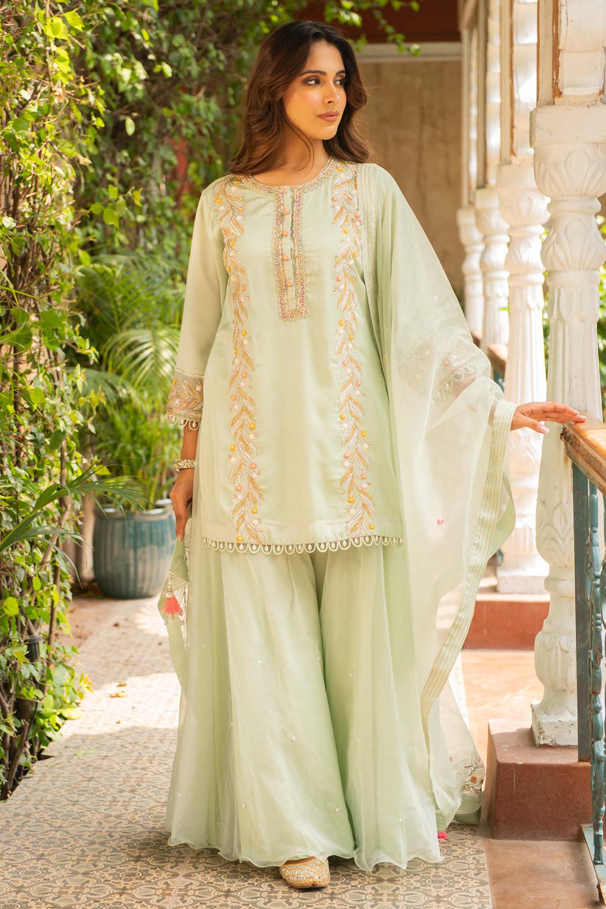 Buy Sea Green Mulmul Kurta Set Online
